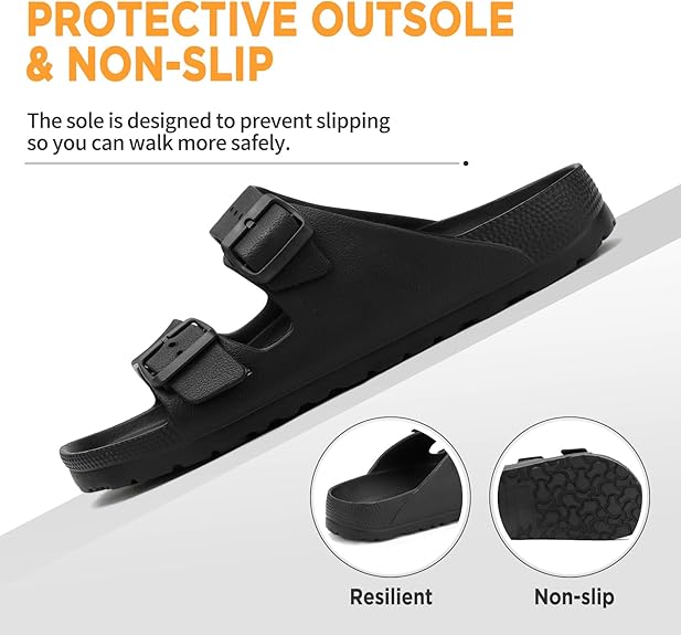 Adjustable Double-Buckle Slide Sandals – Lightweight Comfort Slippers for Indoor & Outdoor Wear