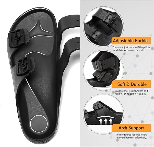 Adjustable Double-Buckle Slide Sandals – Lightweight Comfort Slippers for Indoor & Outdoor Wear