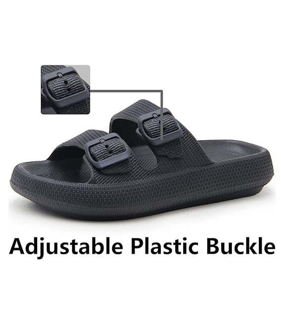 Adjustable Double-Buckle Comfort Slides – Lightweight EVA Sandals for Indoor & Outdoor Wear