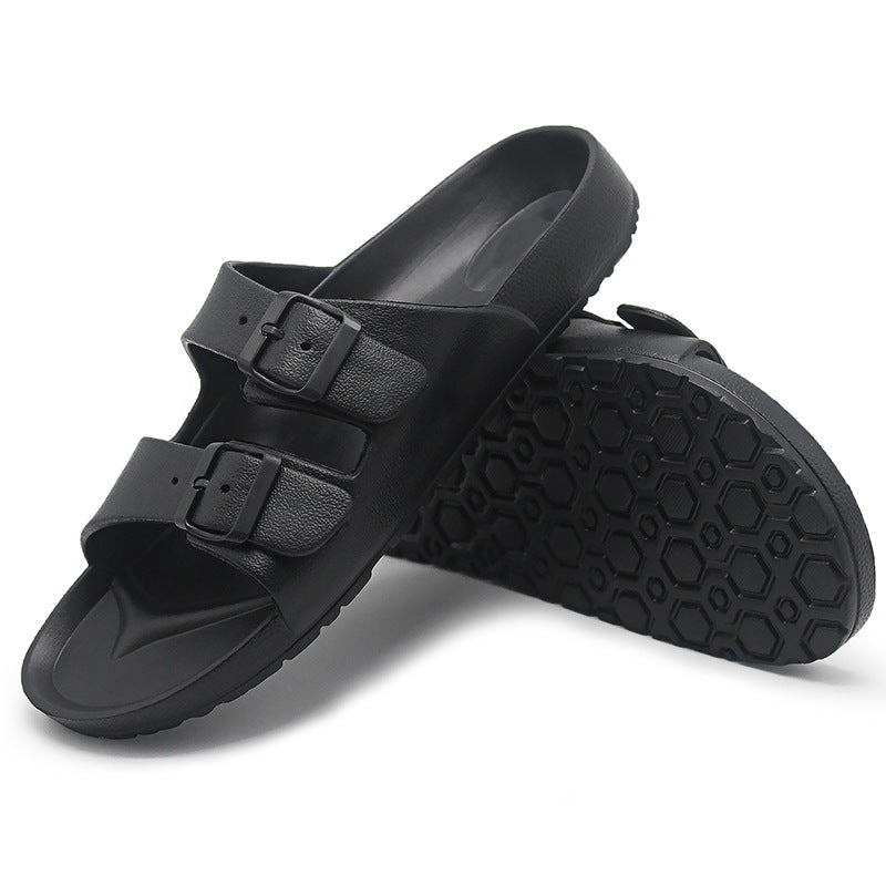 Adjustable Double-Buckle Slide Sandals – Lightweight Comfort Slippers for Indoor & Outdoor Wear